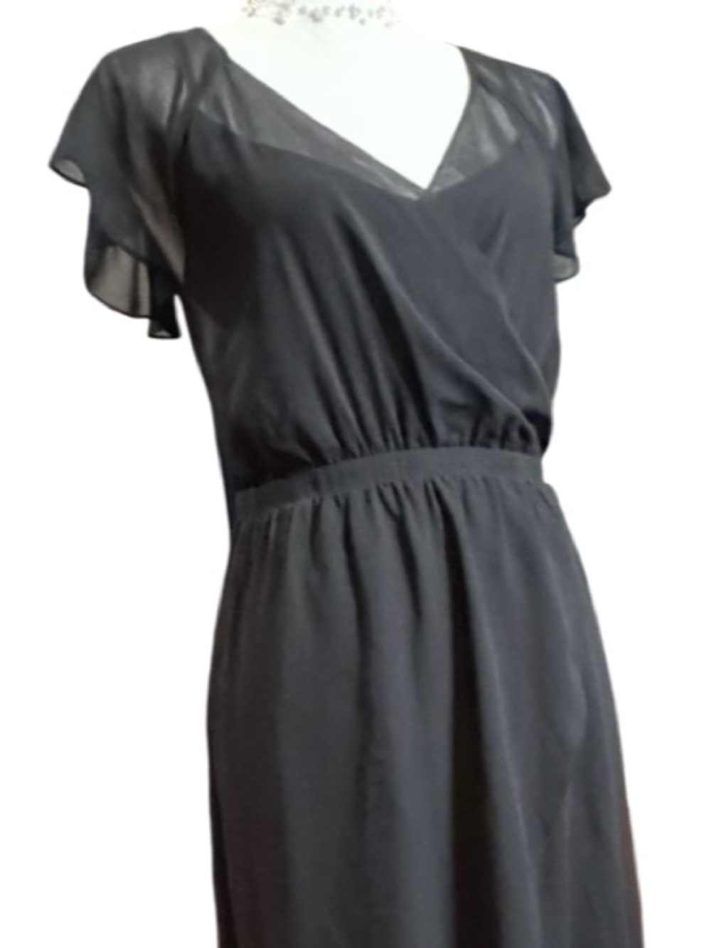 Express Black Chiffon Hi-Low Faux Wrap Dress XS/TP - Picture 10 of 12
